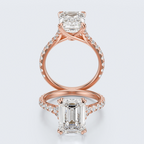 Rose gold front and profile views of JP-ER-0002 emerald-cut lab-grown diamond engagement ring