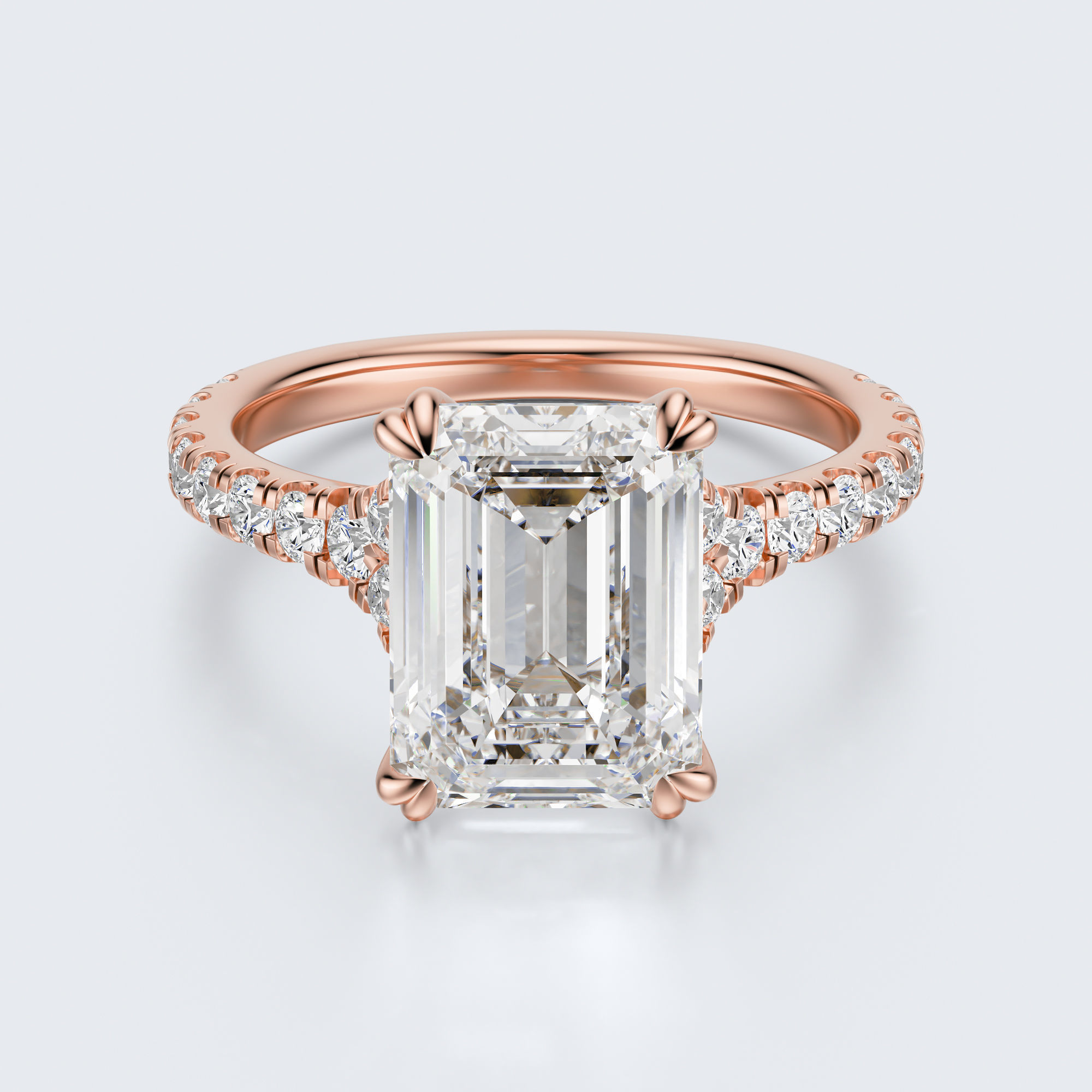 Rose gold front view of JP-ER-0002 emerald-cut lab-grown diamond engagement ring