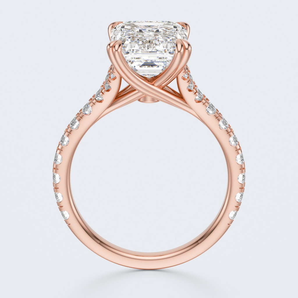 Rose gold rear view of JP-ER-0002 emerald-cut lab-grown diamond engagement ring