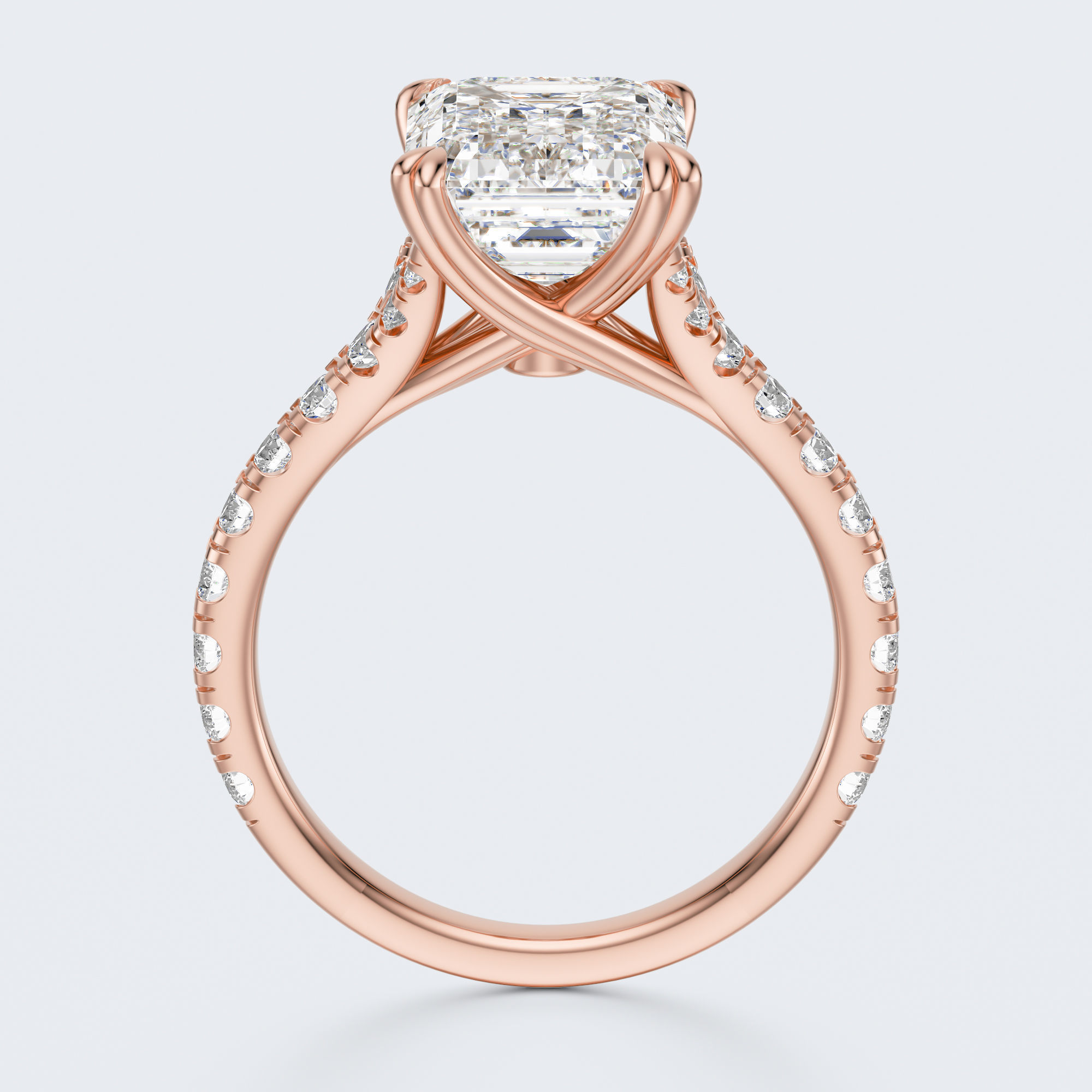 Rose gold rear view of JP-ER-0002 emerald-cut lab-grown diamond engagement ring