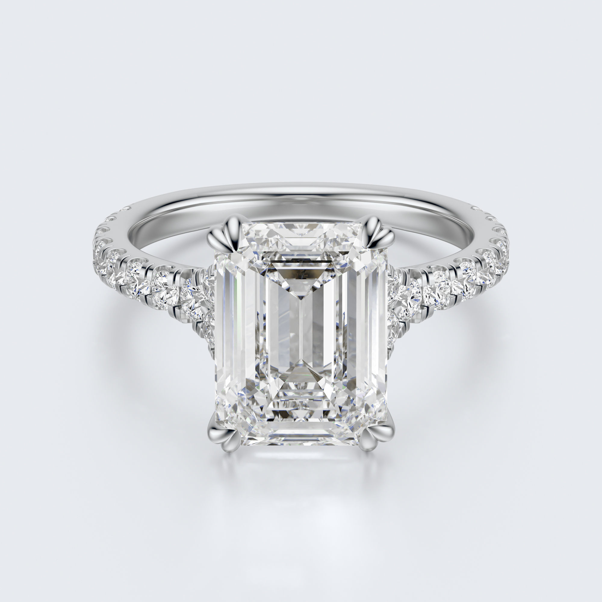 White gold front view of JP-ER-0002 emerald-cut lab-grown diamond engagement ring