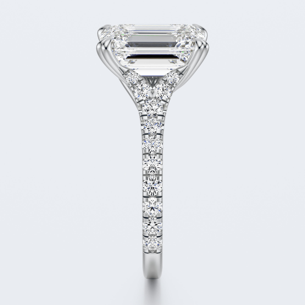 White gold profile view of JP-ER-0002 emerald-cut lab-grown diamond engagement ring