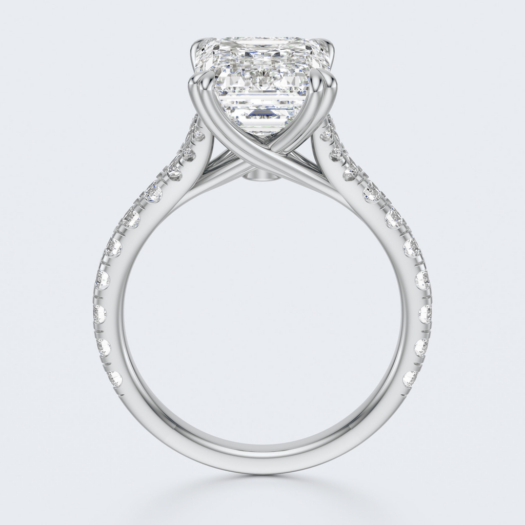 White gold rear view of JP-ER-0002 emerald-cut lab-grown diamond engagement ring