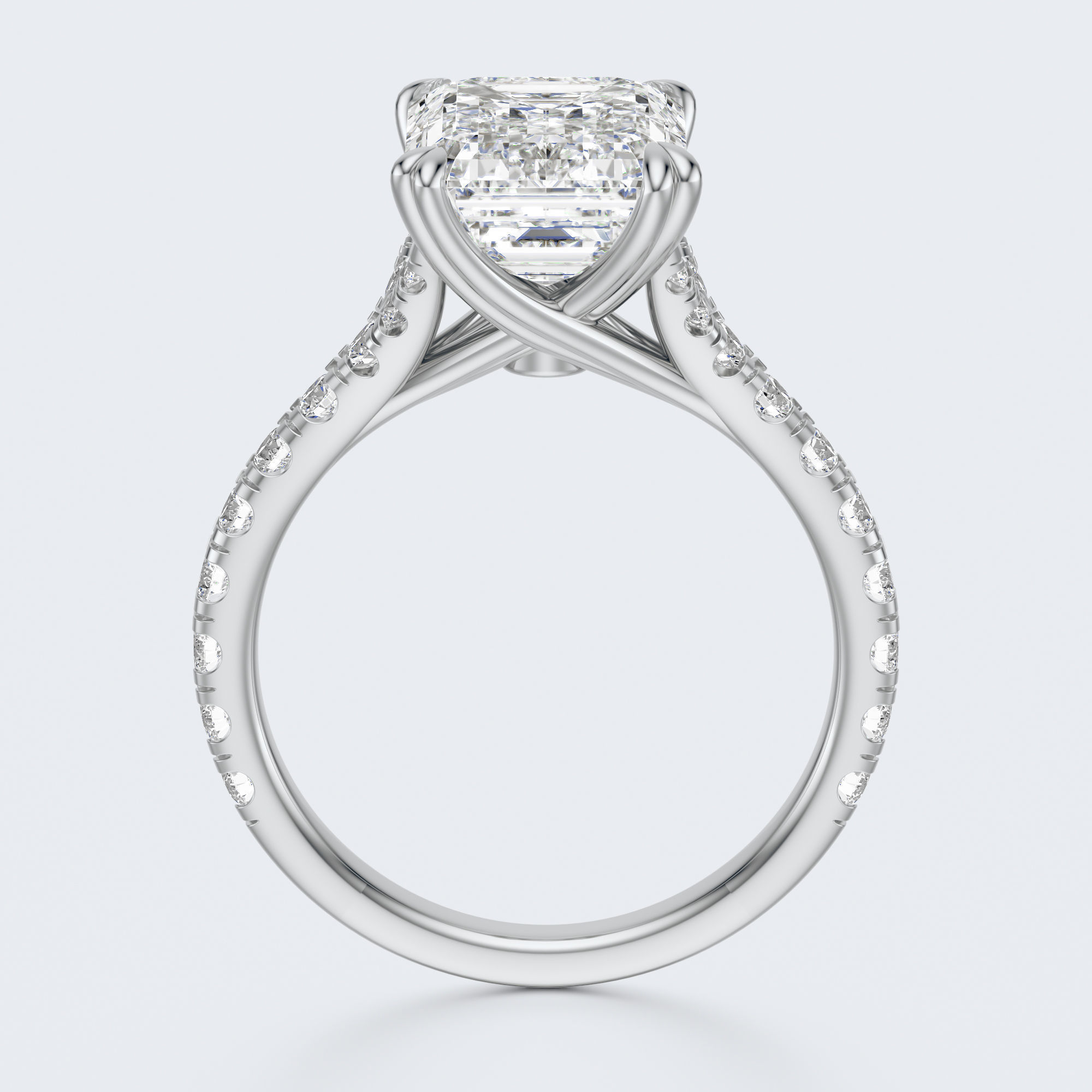 White gold rear view of JP-ER-0002 emerald-cut lab-grown diamond engagement ring