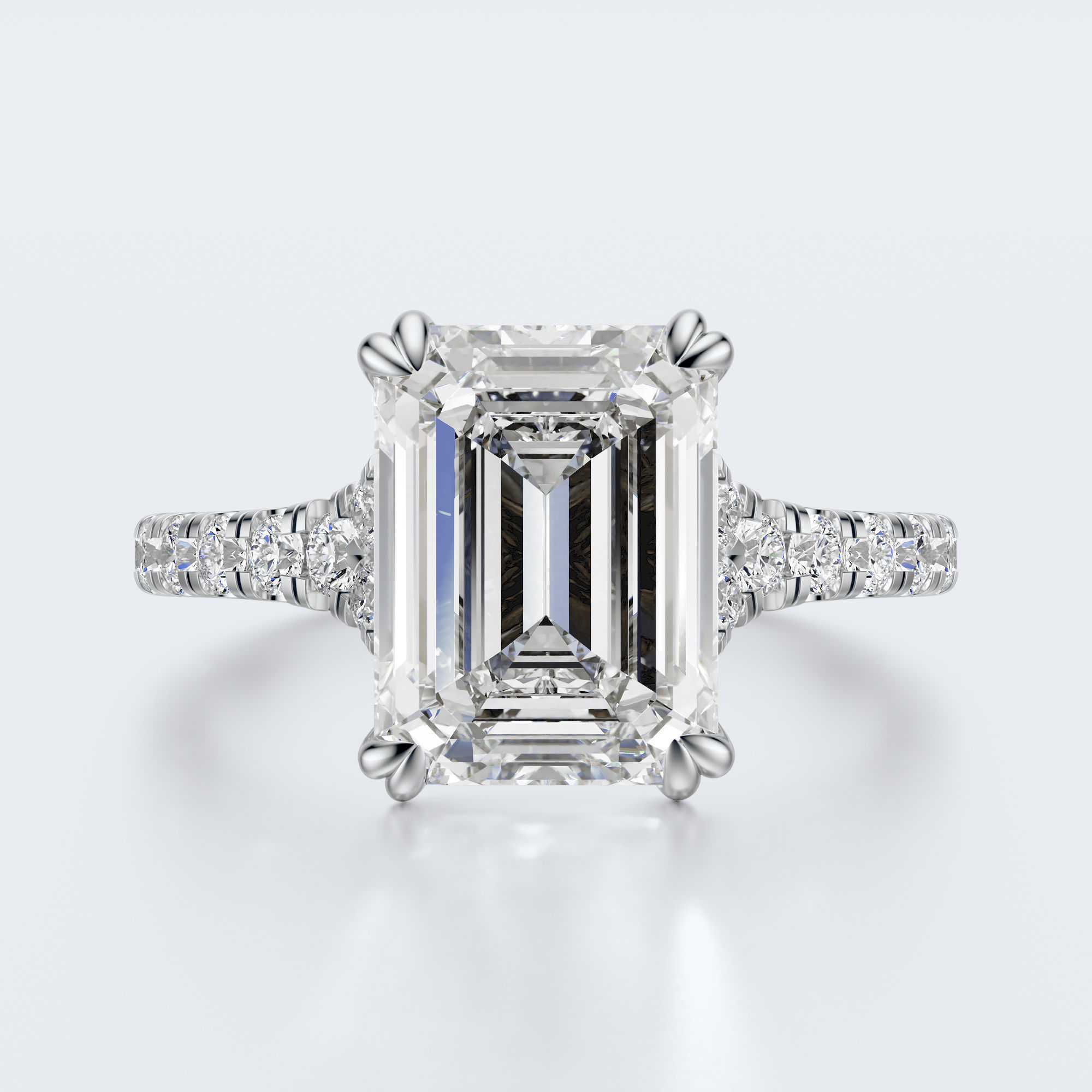 White gold top view of JP-ER-0002 emerald-cut lab-grown diamond engagement ring