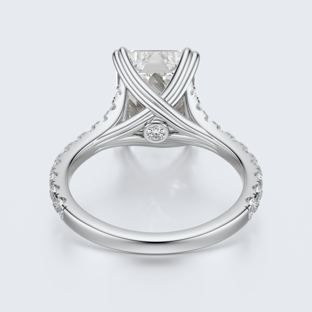 White gold under-gallery view of JP-ER-0002 emerald-cut lab-grown diamond engagement ring