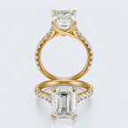 Yellow gold front and profile views of JP-ER-0002 emerald-cut lab-grown diamond engagement ring