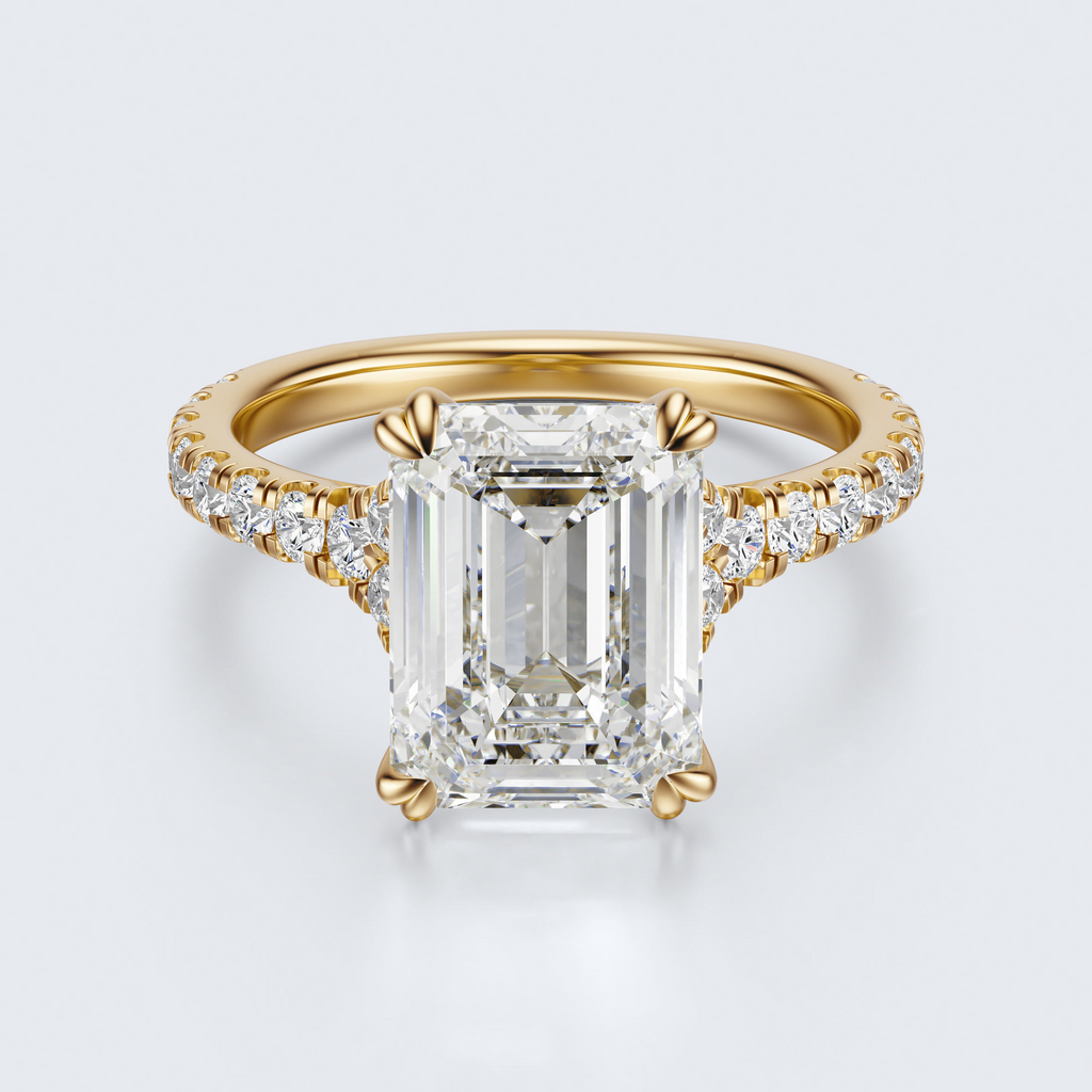 Yellow gold front view of JP-ER-0002 emerald-cut lab-grown diamond engagement ring