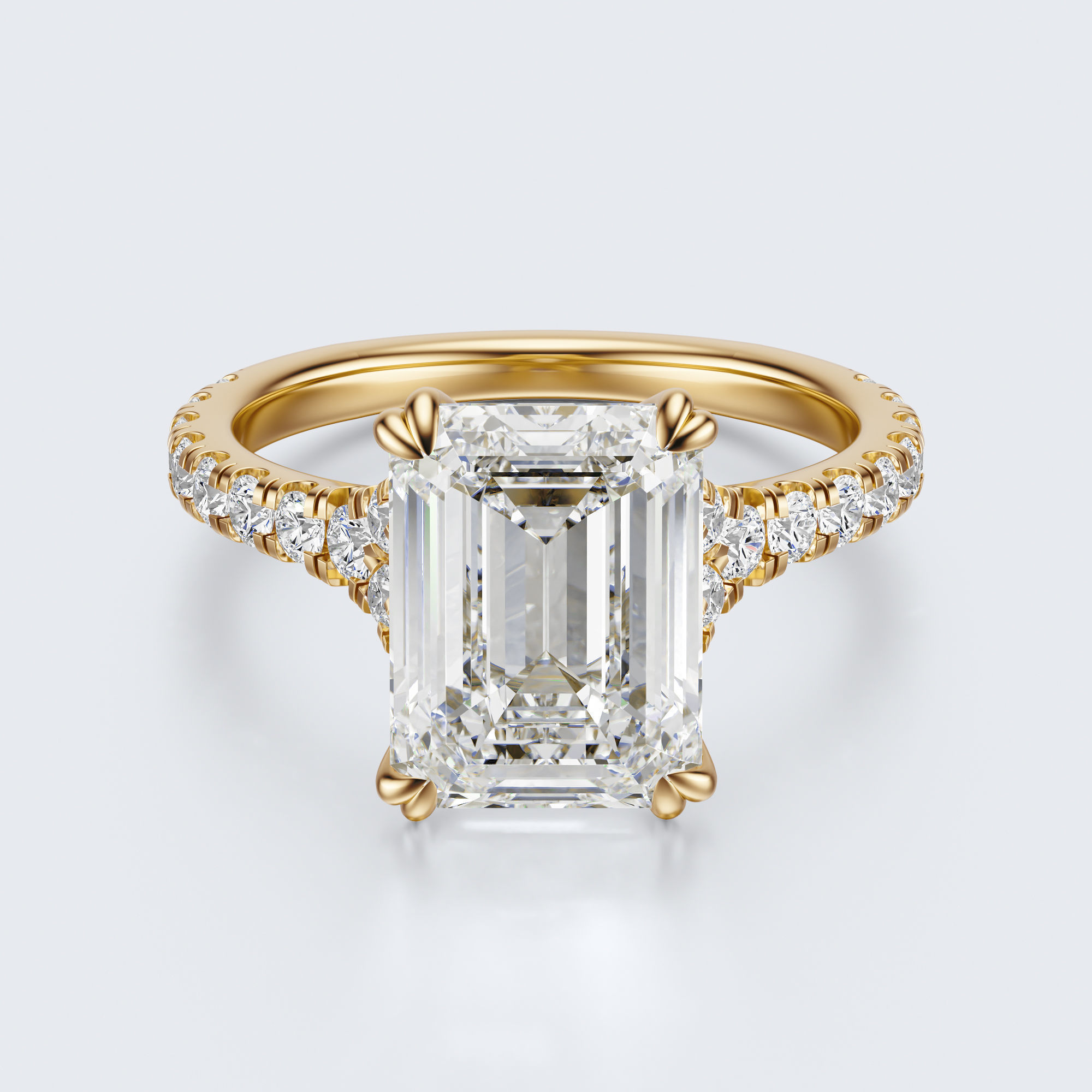 Yellow gold front view of JP-ER-0002 emerald-cut lab-grown diamond engagement ring