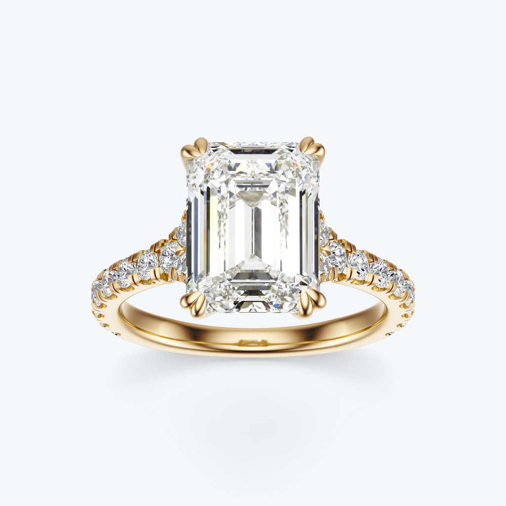 Yellow gold top view of JP-ER-0002 emerald-cut lab-grown diamond engagement ring