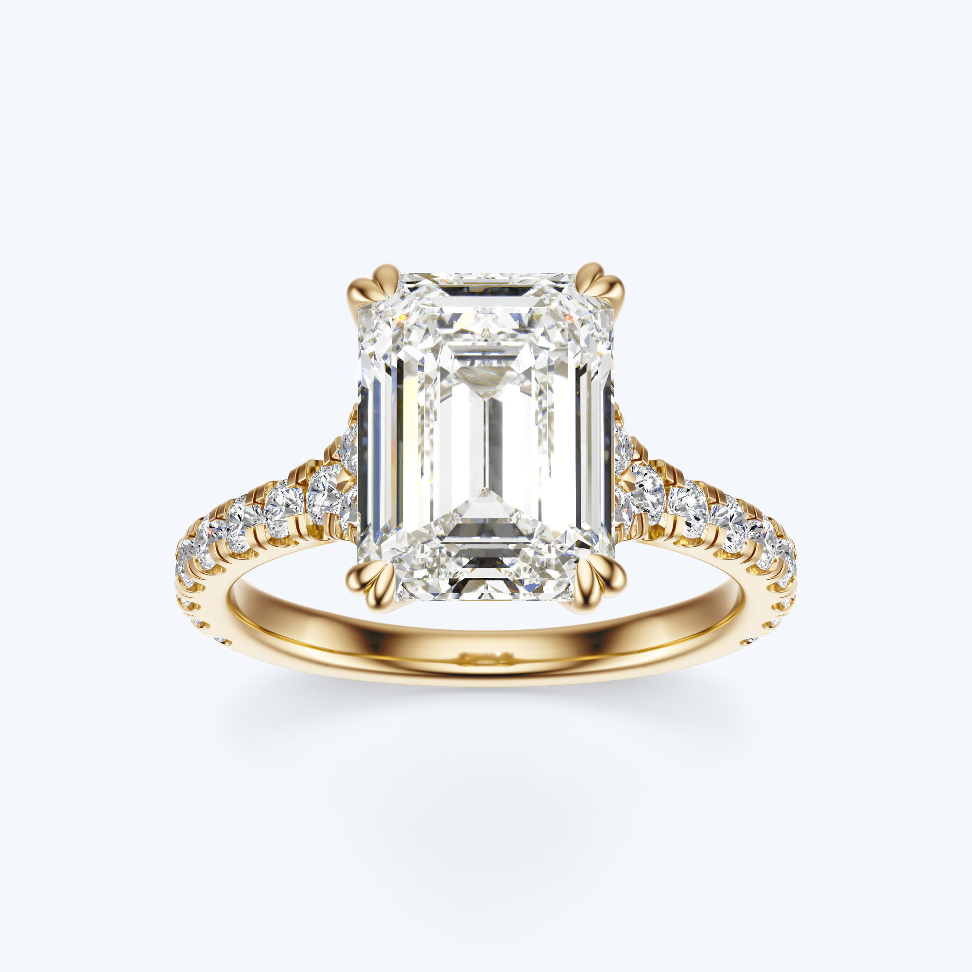 Yellow gold top view of JP-ER-0002 emerald-cut lab-grown diamond engagement ring
