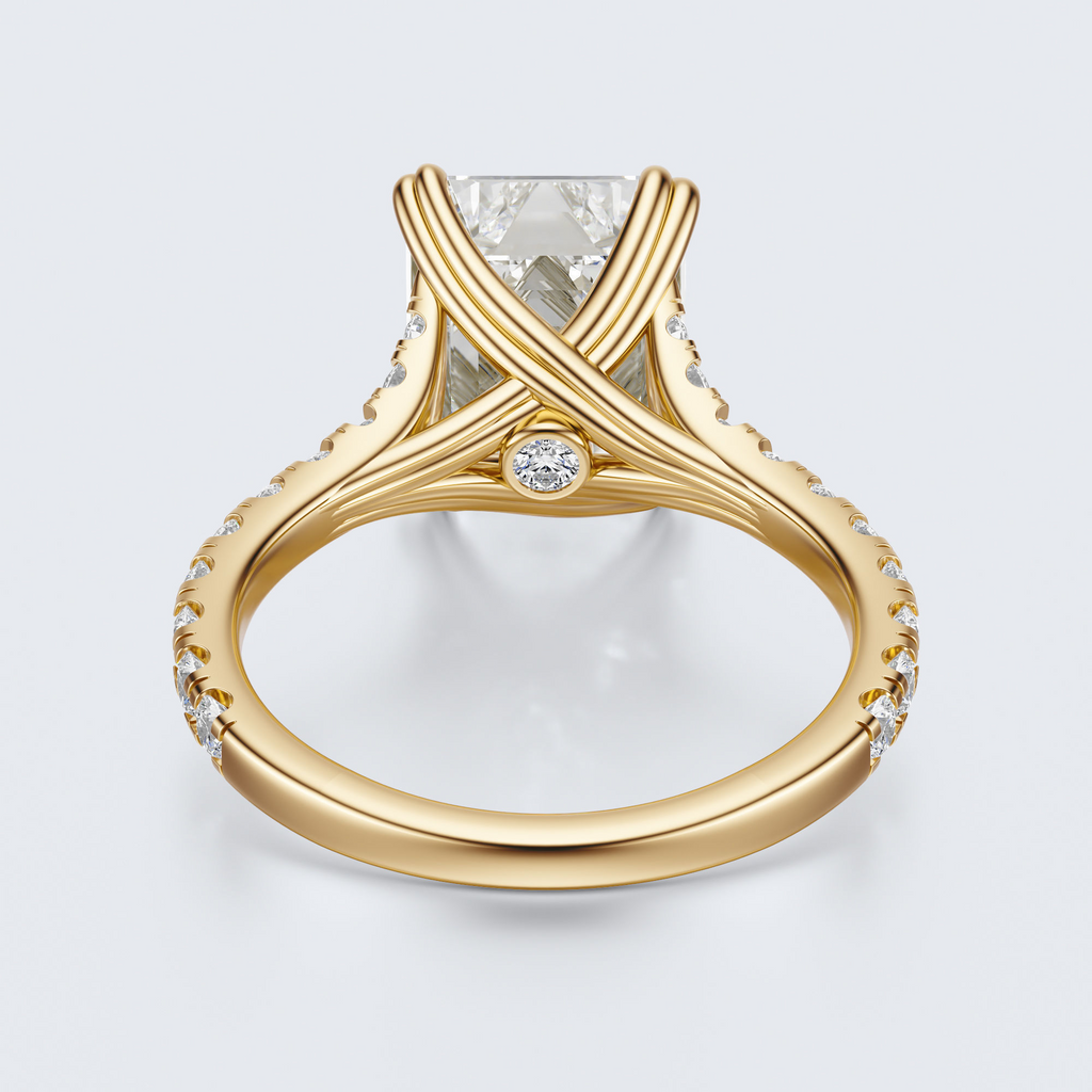 Yellow gold under-gallery view of JP-ER-0002 emerald-cut lab-grown diamond engagement ring