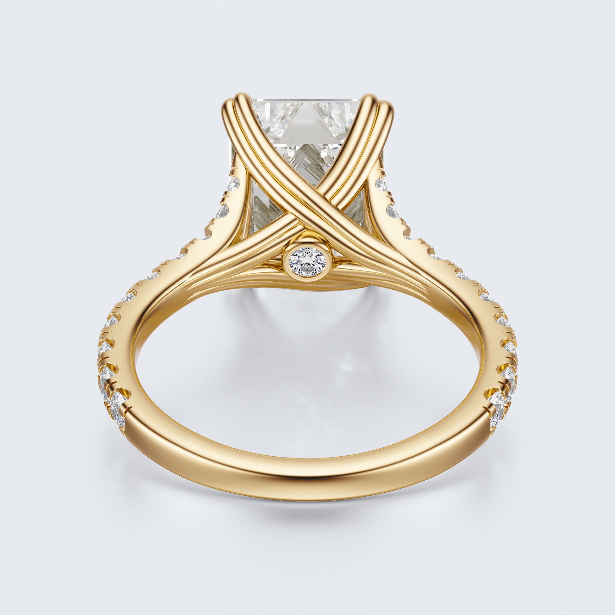 Yellow gold under-gallery view of JP-ER-0002 emerald-cut lab-grown diamond engagement ring