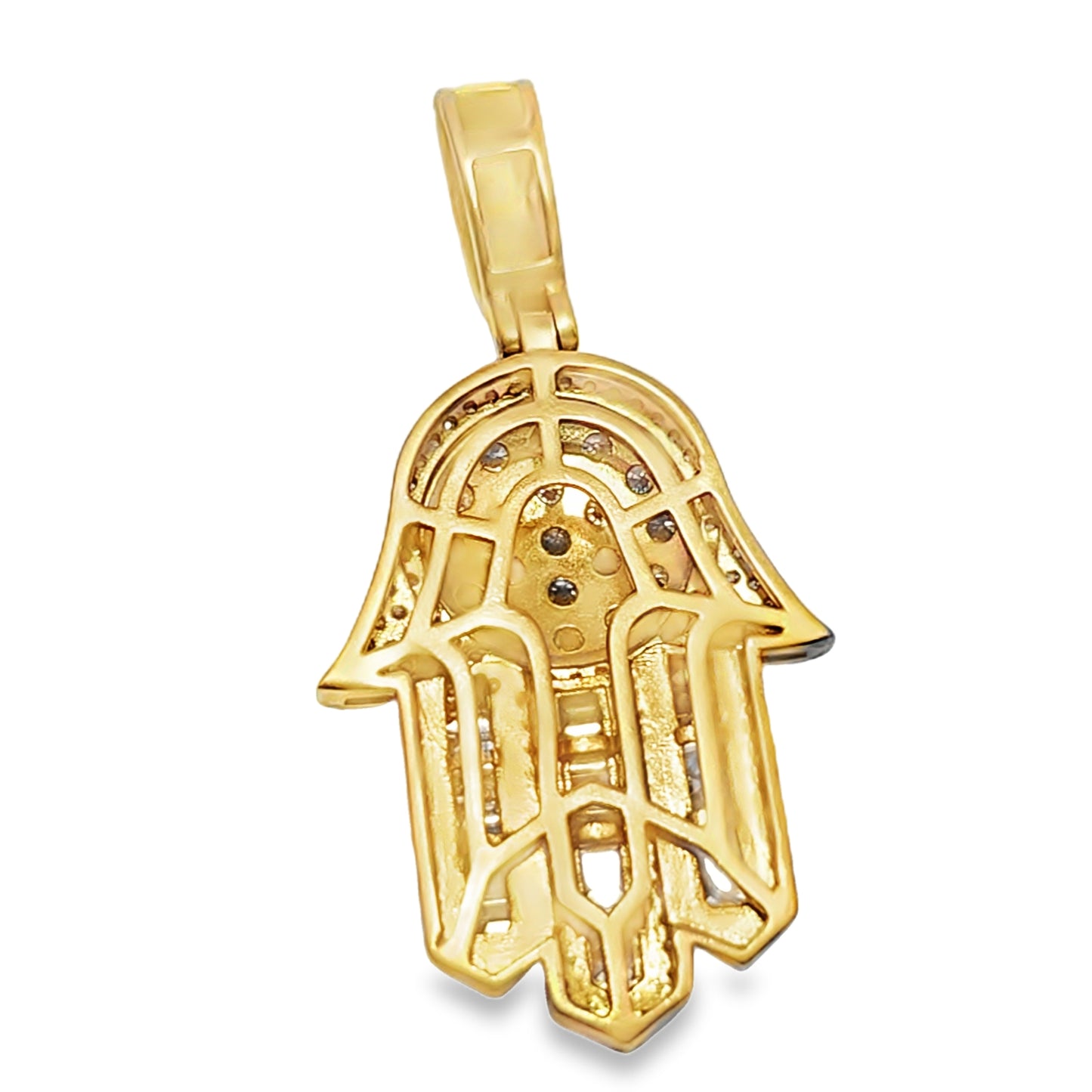 Iced Out Baguette Hamsa Pendant 1.80 ctw Diamond 10K Yellow Gold