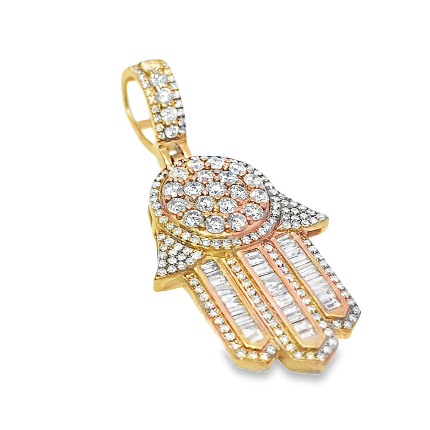 Iced Out Baguette Hamsa Pendant 1.80 ctw Diamond 10K Yellow Gold