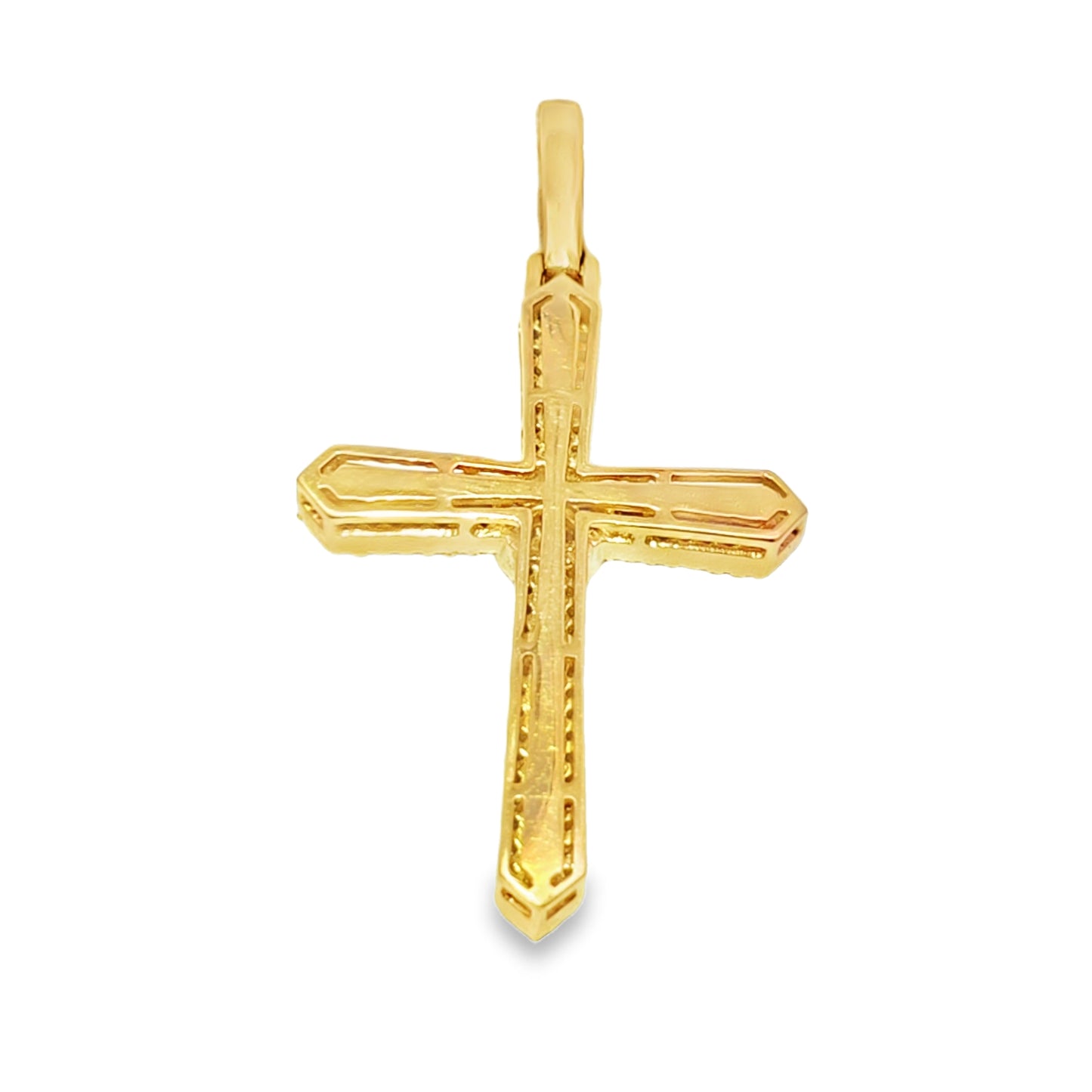 10K Yellow Gold Baguette Layered Diamond Cross Pendant 1.80 ctw