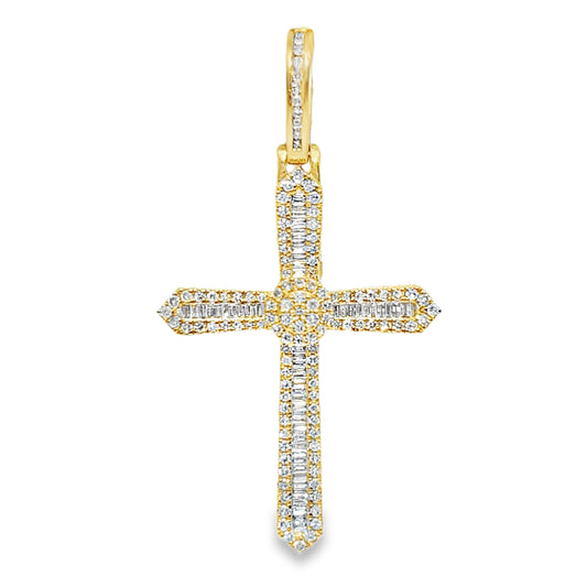 10K Yellow Gold Baguette Layered Diamond Cross Pendant 1.80 ctw