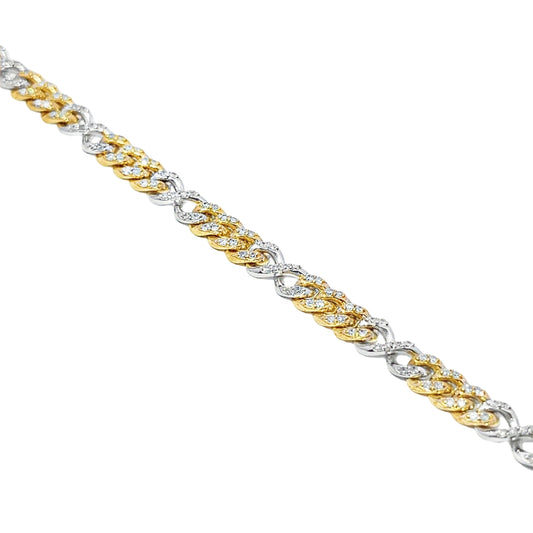 10K Yellow & White Gold Diamond Cuban Infinity Link Bracelet 1.89ctw
