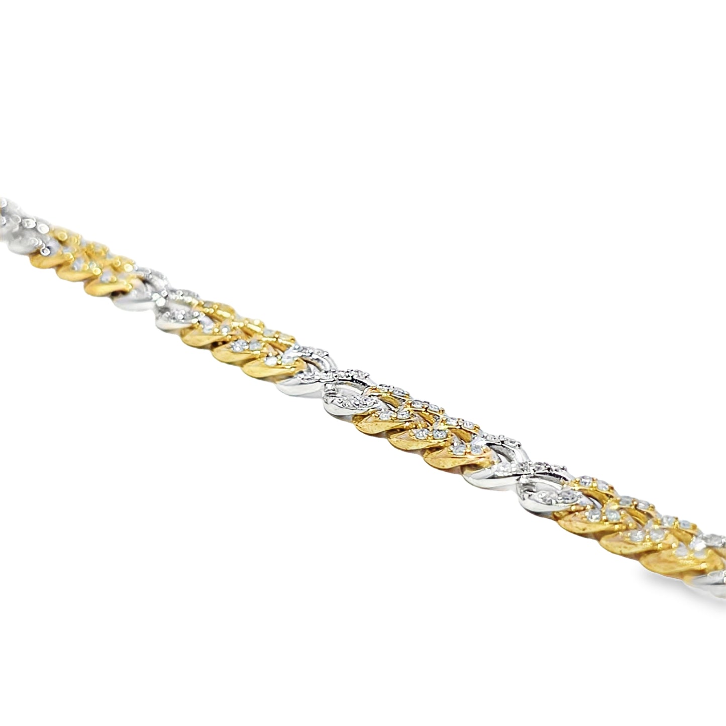 10K Yellow & White Gold Diamond Cuban Infinity Link Bracelet 1.89ctw