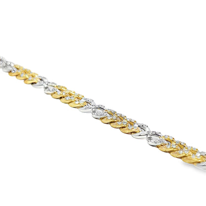 10K Yellow & White Gold Diamond Cuban Infinity Link Bracelet 1.89ctw