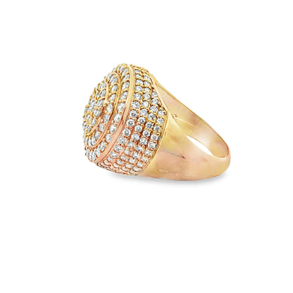Mens Statement Round Dome Ring 3.00 ctw Diamond 10K Yellow Gold