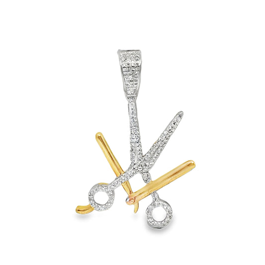 Barber Scissor Pendant 0.33 ctw Diamond 10K Yellow Gold
