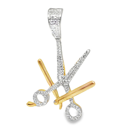 Barber Scissor Pendant 0.33 ctw Diamond 10K Yellow Gold
