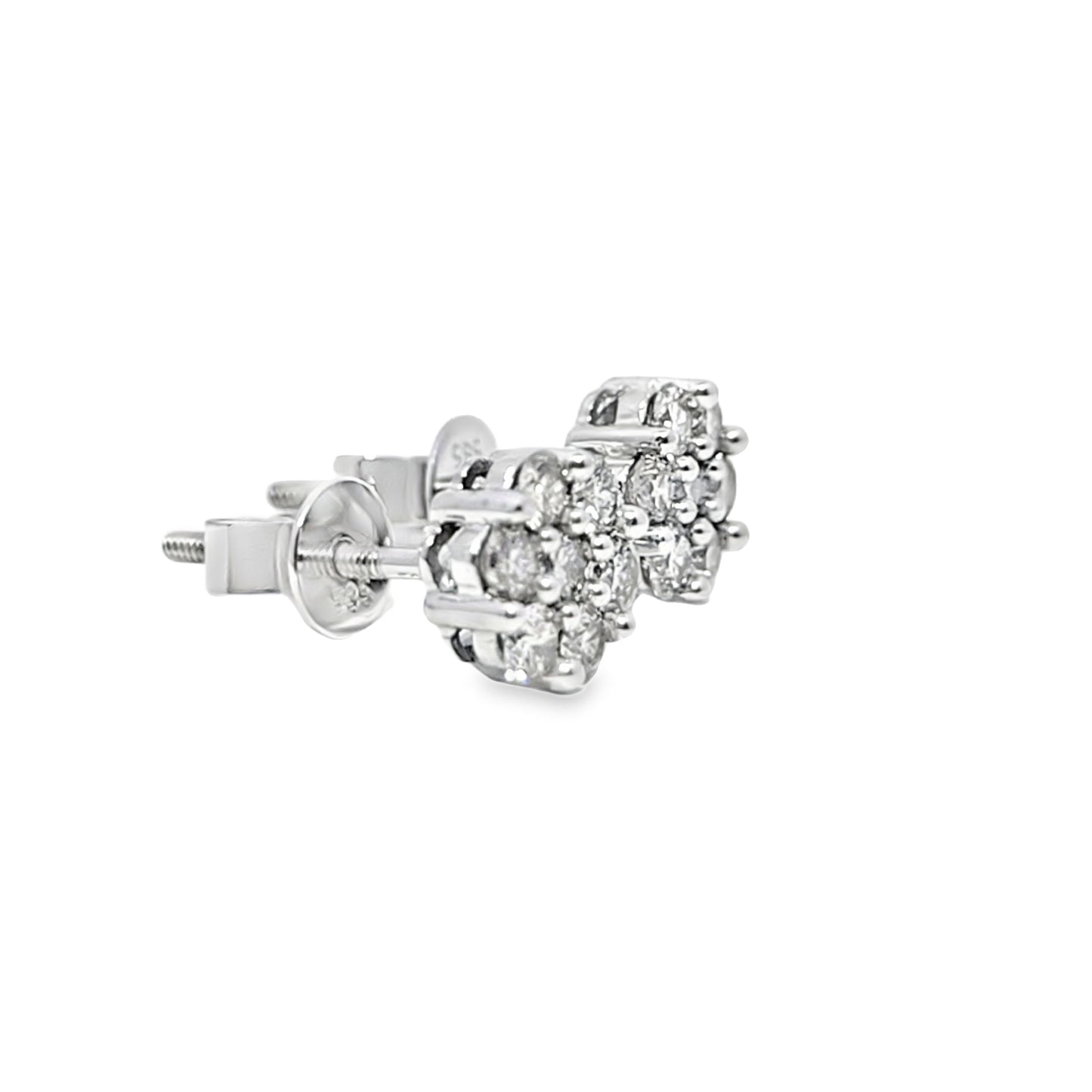 14K White Gold 0.80 ctw Diamond Flower Earrings | Cluster Studs | Jewelry Palace