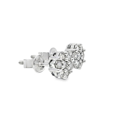 14K White Gold 0.80 ctw Diamond Flower Earrings | Cluster Studs | Jewelry Palace