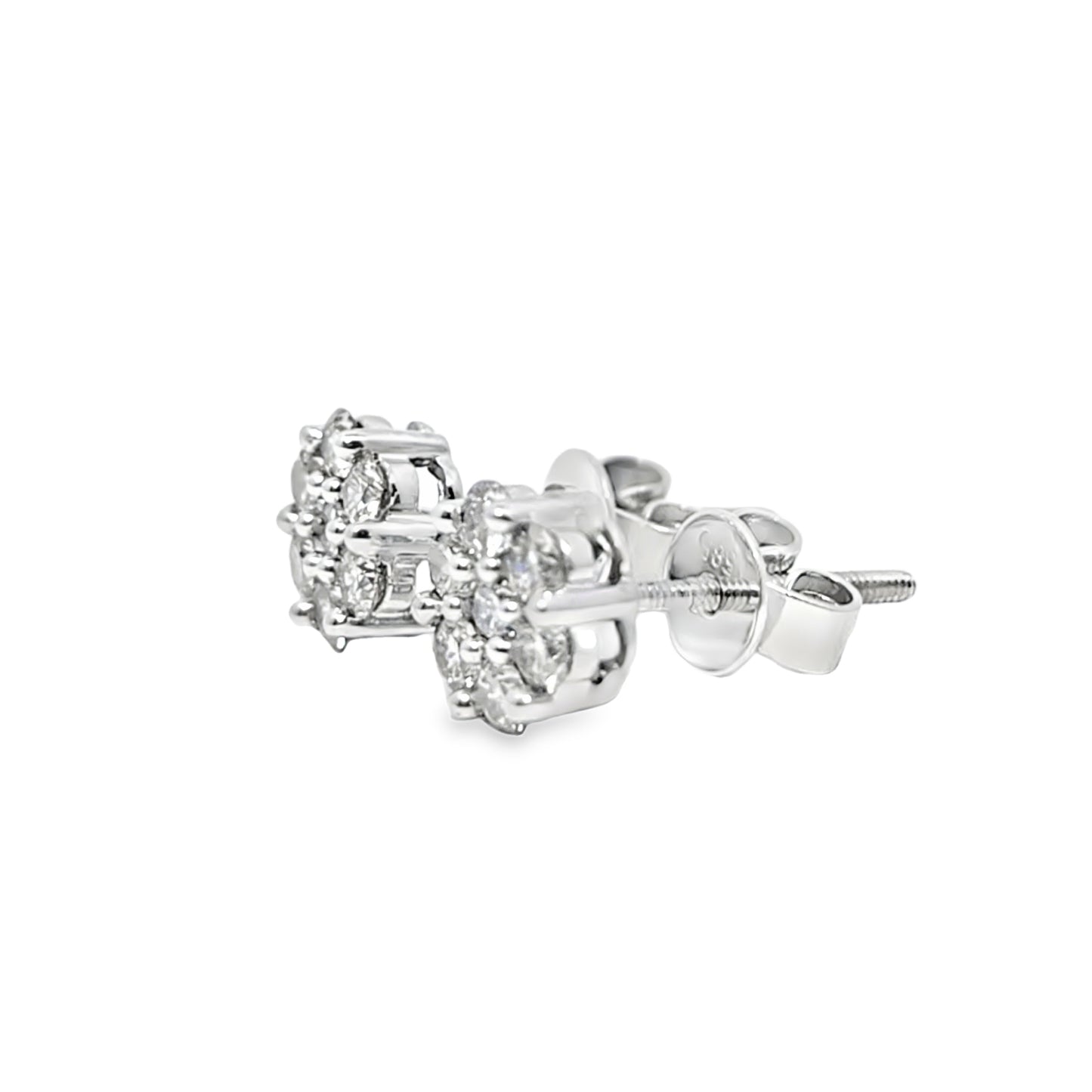 14K White Gold 0.80 ctw Diamond Flower Earrings | Cluster Studs | Jewelry Palace