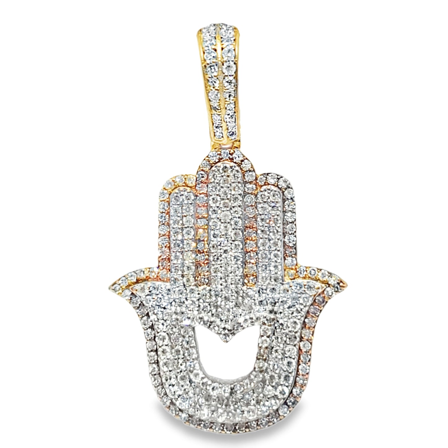 10K Yellow Gold Diamond Hamsa Pendant 1.00 ctw