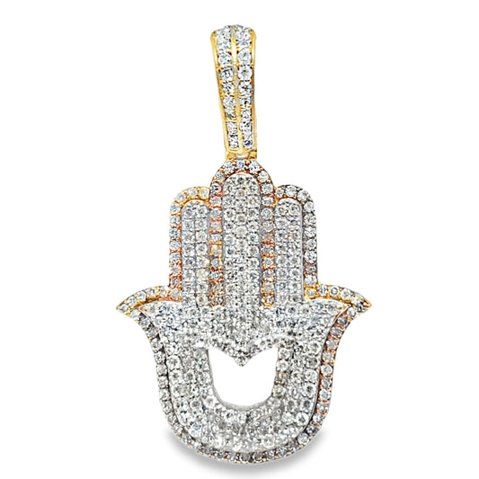 10K Yellow Gold Diamond Hamsa Pendant 1.00 ctw