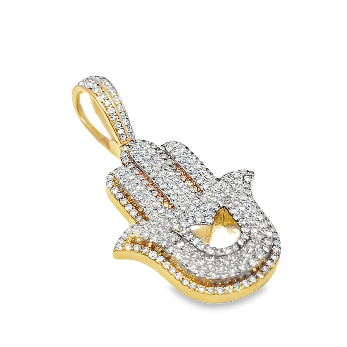 10K Yellow Gold Diamond Hamsa Pendant 1.00 ctw