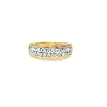 Mens 2 Row Wedding Ring 0.75 ctw Diamond 10K Yellow Gold