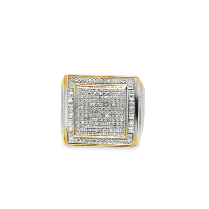 Mens Square Statement Ring 0.79 ctw Diamond 10K Yellow Gold