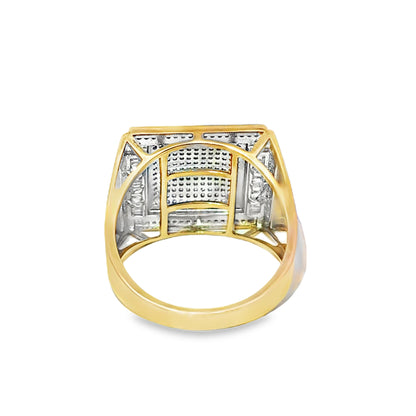 Mens Square Statement Ring 0.79 ctw Diamond 10K Yellow Gold