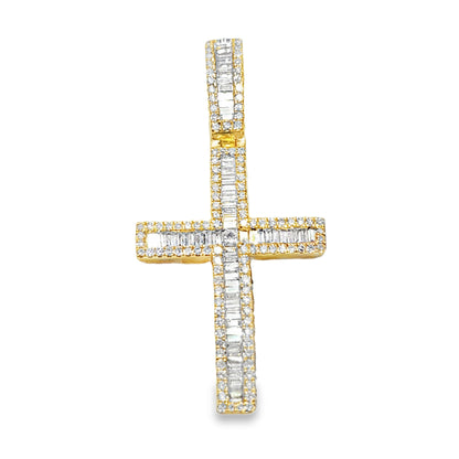 10K Yellow Gold 1.00 ctw Diamond Baguette Cross Pendant | Faith & Luxury Statement | Jewelry Palace