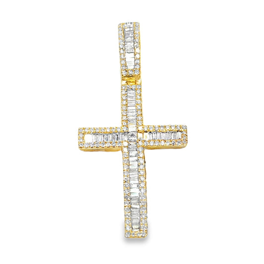 10K Yellow Gold 1.00 ctw Diamond Baguette Cross Pendant | Faith & Luxury Statement | Jewelry Palace