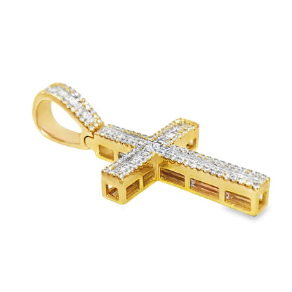 10K Yellow Gold 1.00 ctw Diamond Baguette Cross Pendant | Faith & Luxury Statement | Jewelry Palace