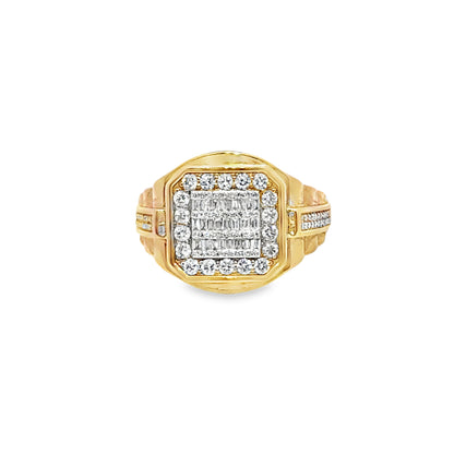 Mens Pinky Ring Round & Baguette Diamond 1.00 ctw 10K Yellow Gold
