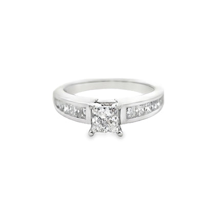 14K White Gold Princess Cut Diamond Ring 1.25 ctw