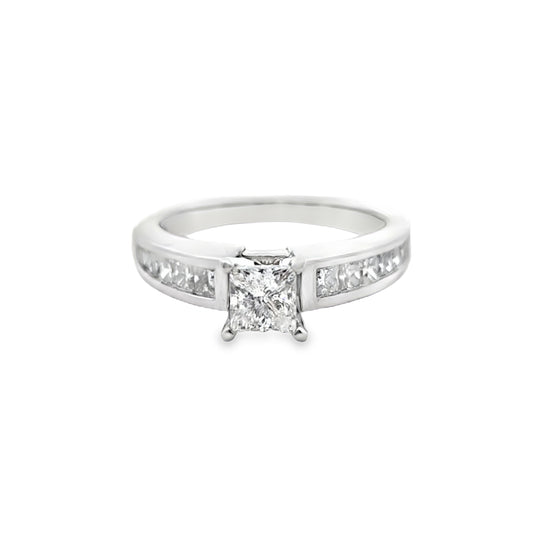 14K White Gold Princess Cut Diamond Ring 1.25 ctw