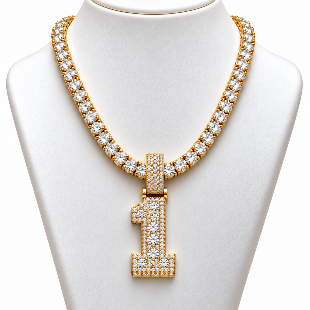 5MM VVS Moissanite Tennis Chain + Custom Number Pendant | 925 Silver
