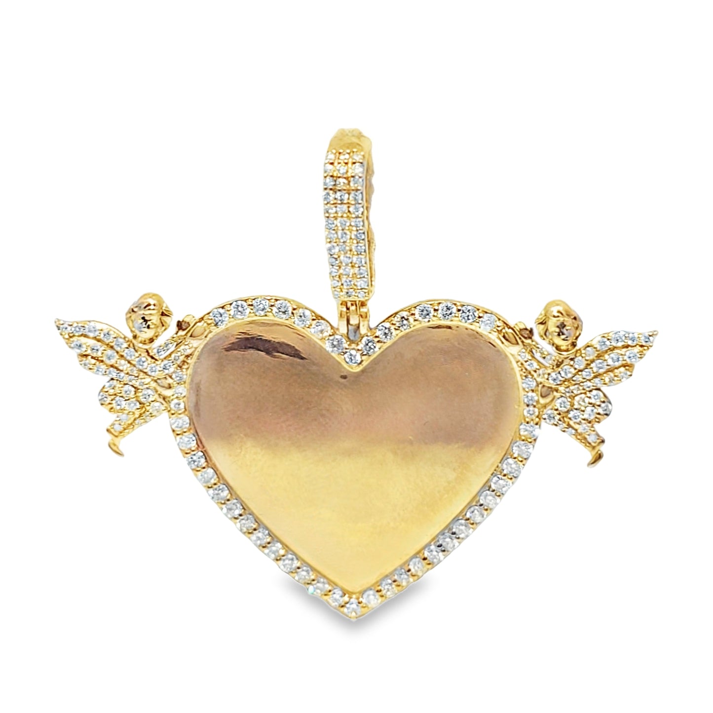 10k Yellow Gold Diamond Heart Double Angle One Row Memory Pendant 1.6 ctw