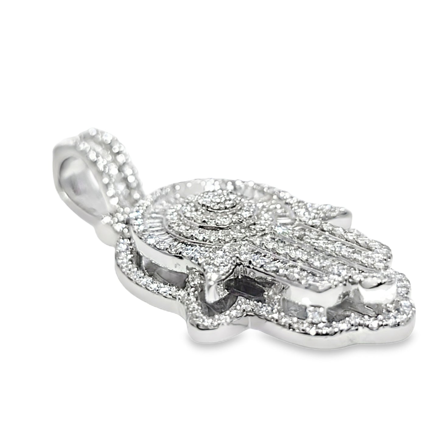 Double Layer Hamsa Hand Pendant 1.20 ctw Diamond 10K White Gold | Spiritual Protection Symbol | Jewelry Palace