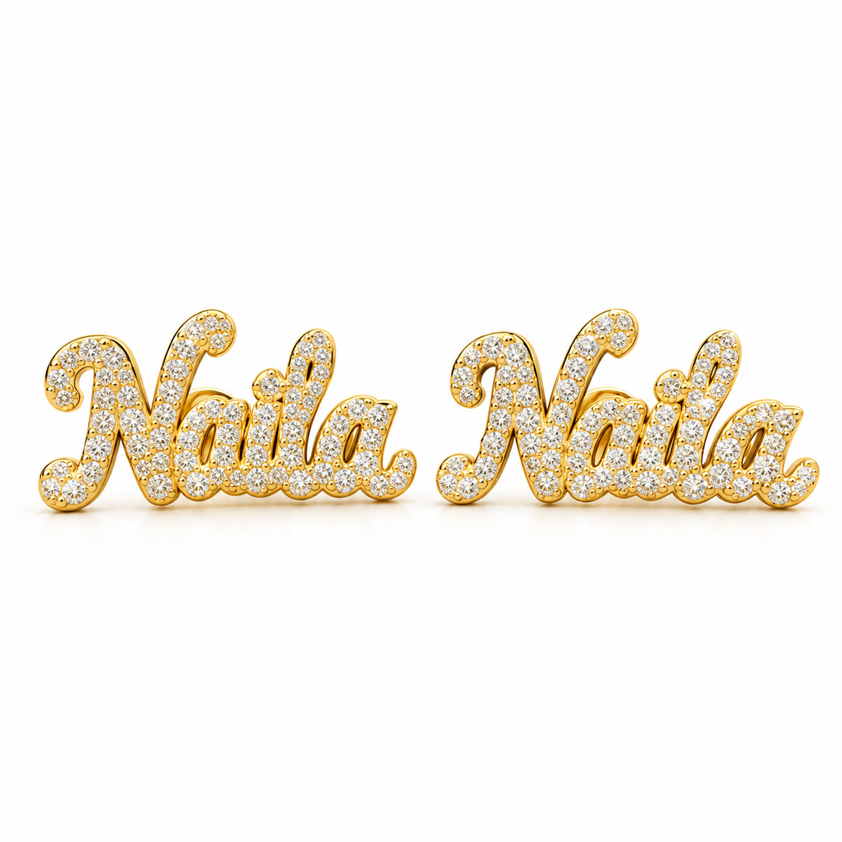10K Solid Gold Custom Name Earrings with VVS Lab-Grown Diamonds – 1.59 CTW