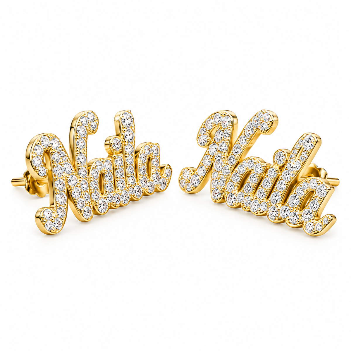 10K Solid Gold Custom Name Earrings with VVS Lab-Grown Diamonds – 1.59 CTW