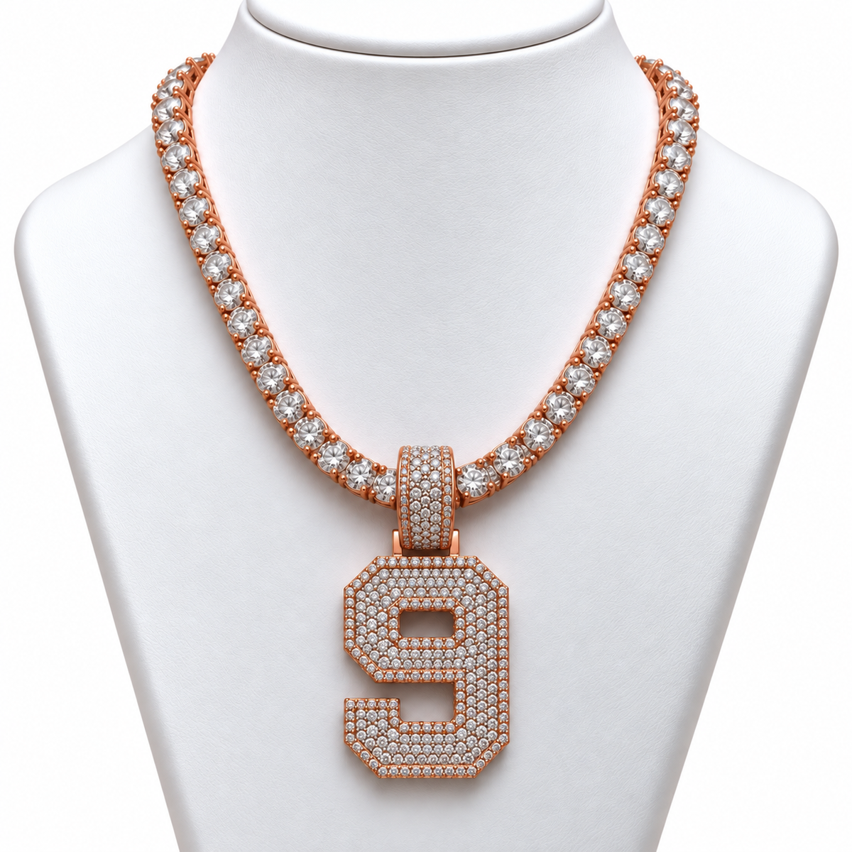 5MM VVS Moissanite Tennis Chain + Custom Number Pendant | 925 Silver