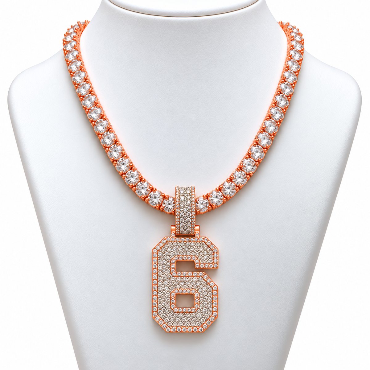 5MM VVS Moissanite Tennis Chain + Custom Number Pendant | 925 Silver