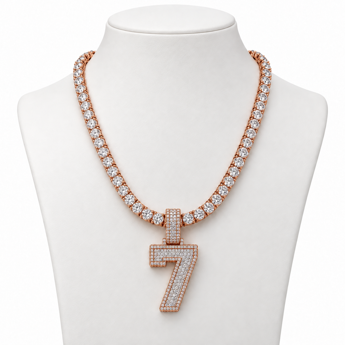 5MM VVS Moissanite Tennis Chain + Custom Number Pendant | 925 Silver